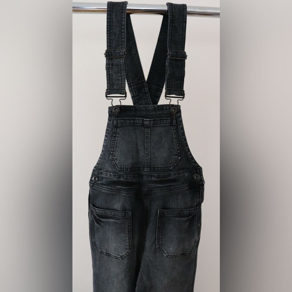 Free People Black Washed Denim Overalls